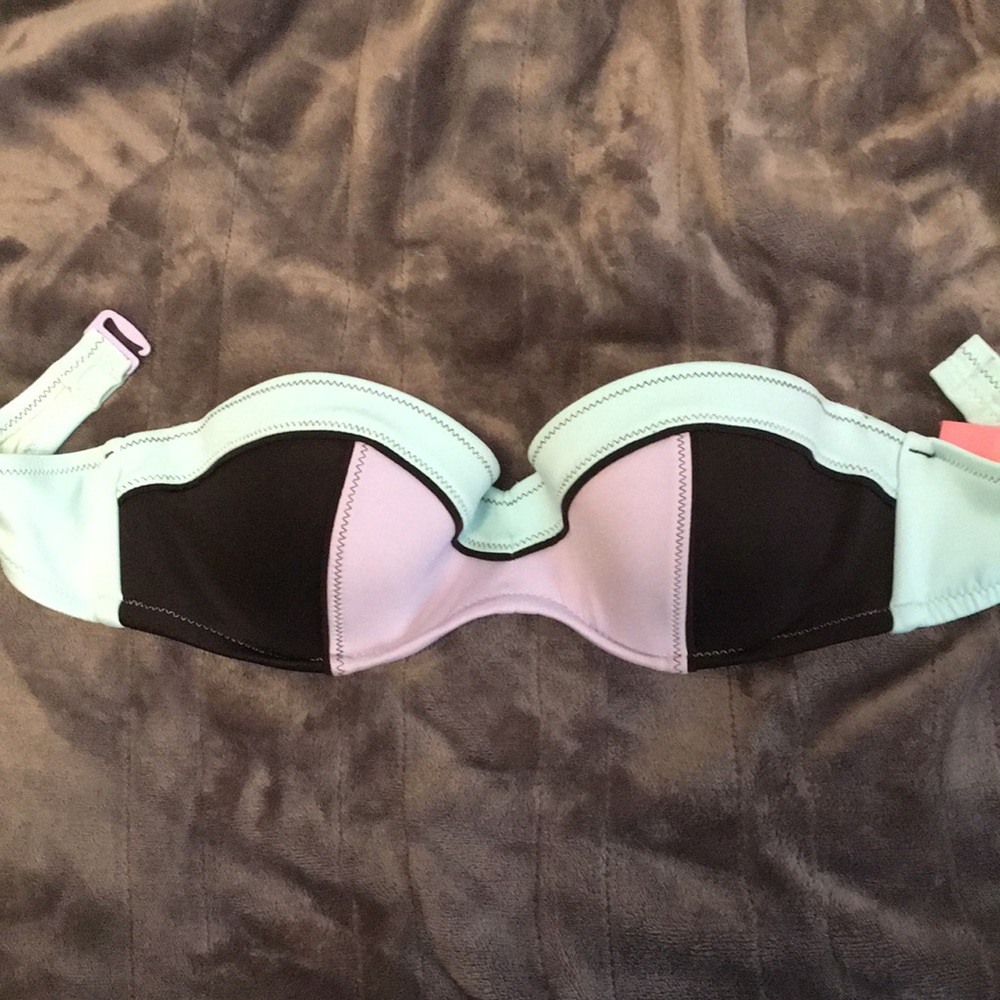 Victoria's Secret Mint, Black & purple colorblock flirt  Bandeau Bikini Top